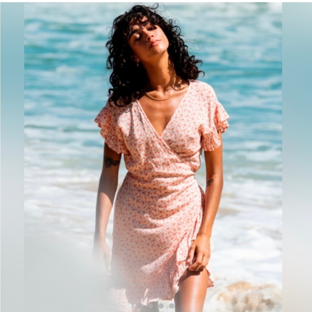 All Saints Floral Wrap Dress with Ruffle Sleeves